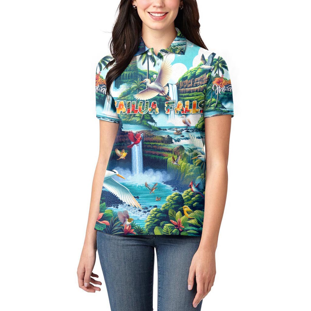 Wailua Falls Hawaii Women Polo Shirt Kauai Natural Beauty