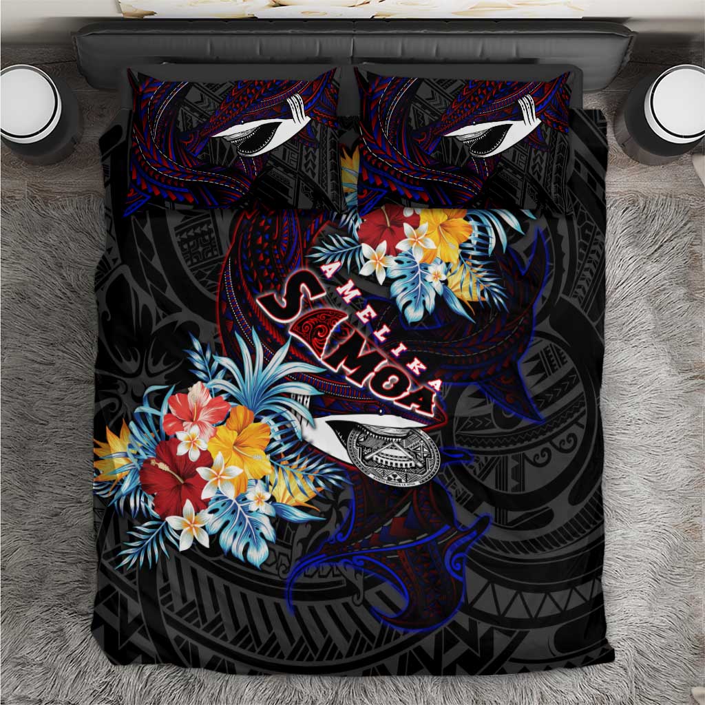 Amelika Samoa Sharks Polynesia Bedding Set American Samoa DT02 Black - Polynesian Pride