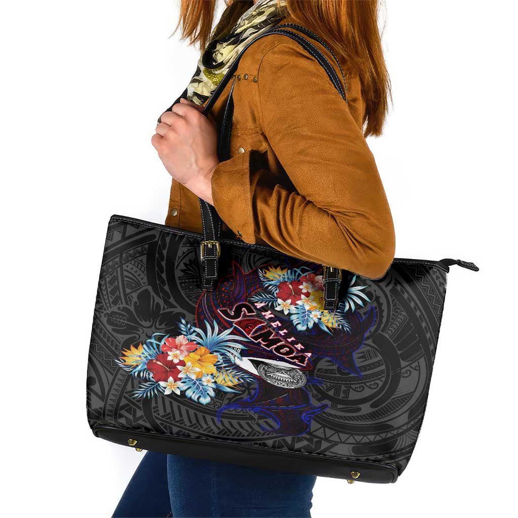 Amelika Samoa Sharks Polynesia Leather Tote Bag American Samoa DT02 Black - Polynesian Pride