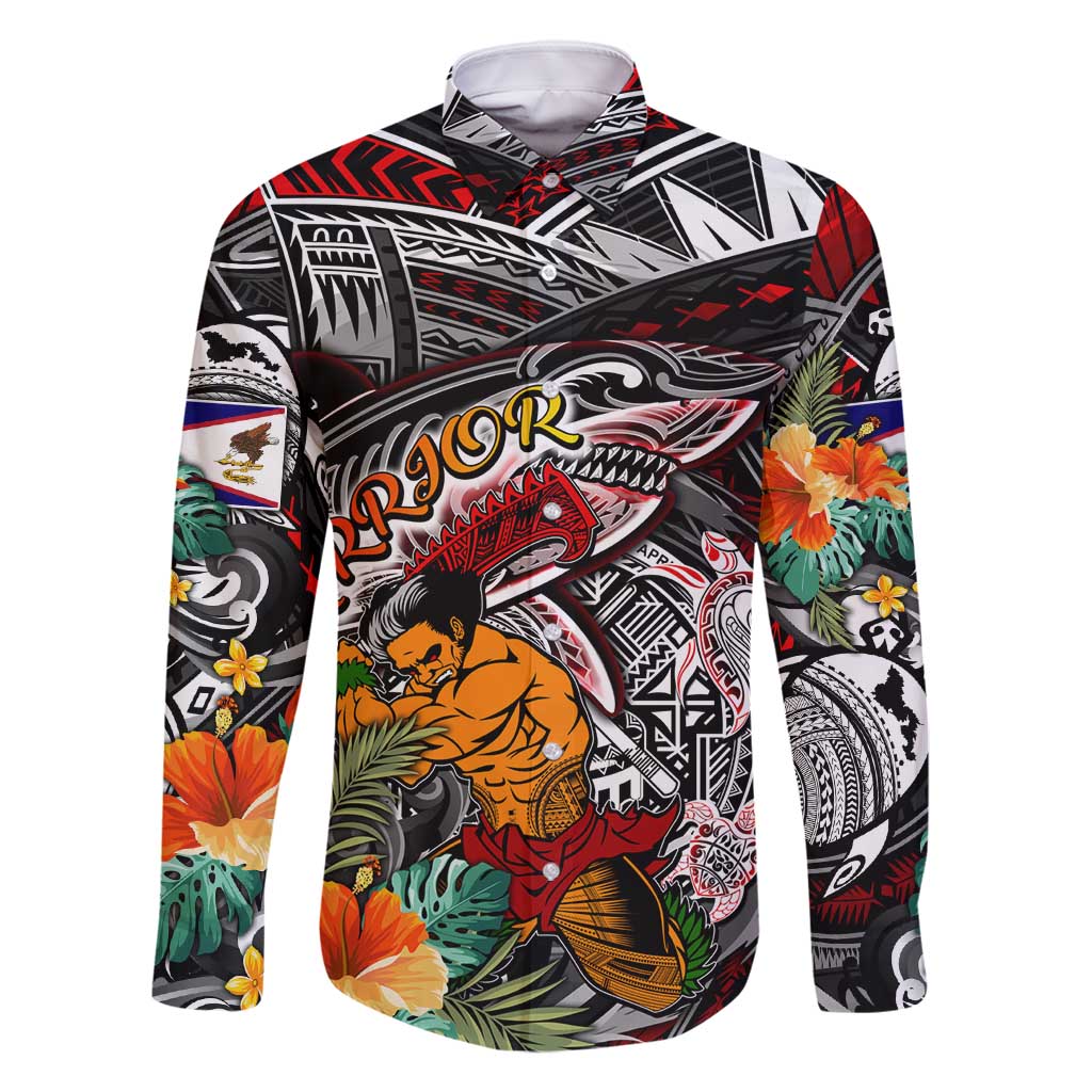 Personalized American Samoa Warrior Family Matching Long Sleeve Bodycon Dress and Hawaiian Shirt Shark Turtle Polynesian Tattoo