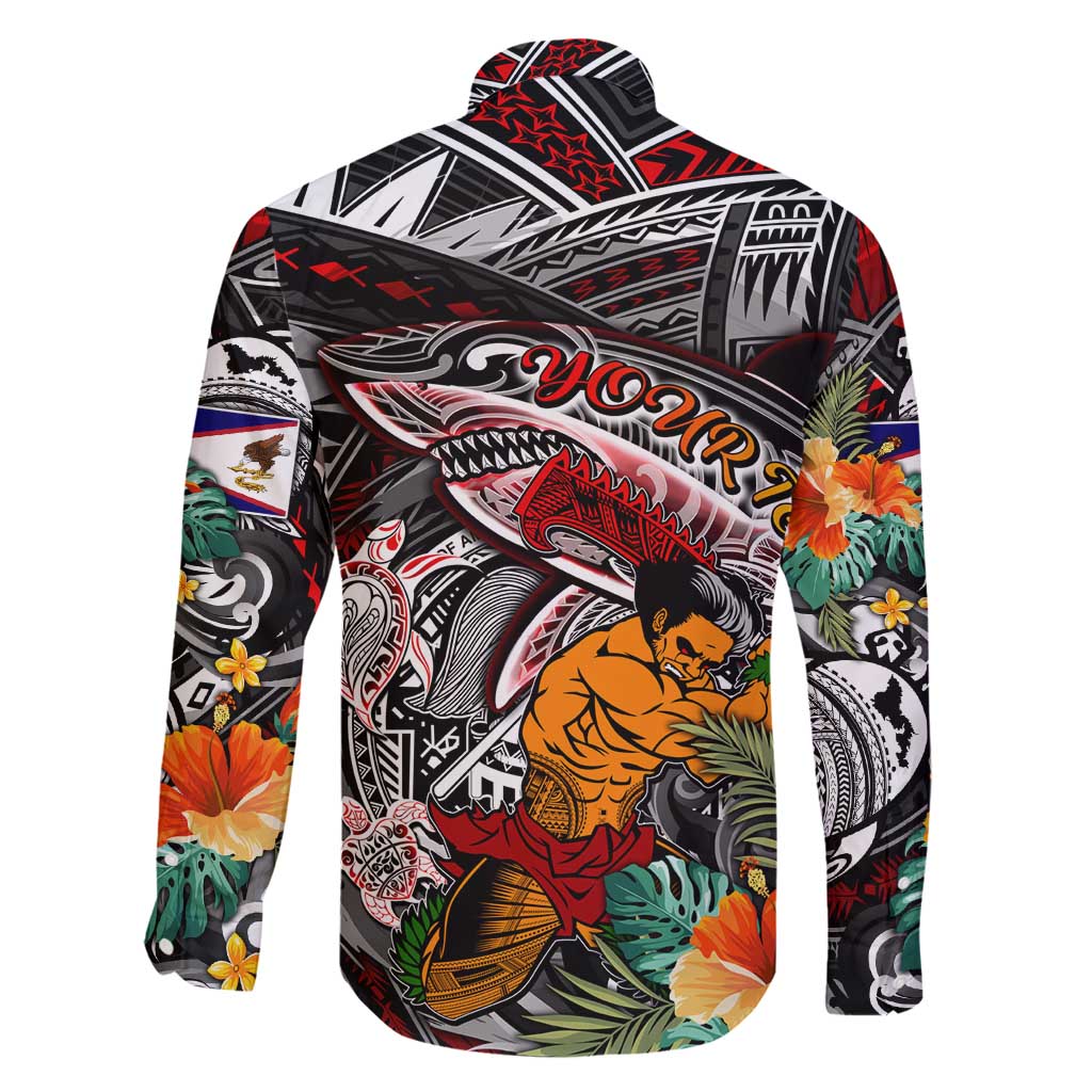 Personalized American Samoa Warrior Family Matching Long Sleeve Bodycon Dress and Hawaiian Shirt Shark Turtle Polynesian Tattoo