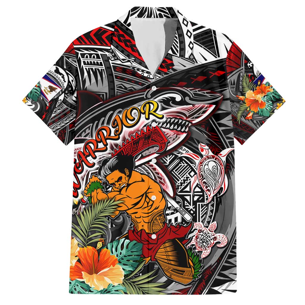 Personalized American Samoa Warrior Hawaiian Shirt Shark Turtle Polynesian Tattoo