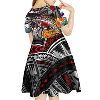 Personalized American Samoa Warrior Kid Short Sleeve Dress Shark Turtle Polynesian Tattoo