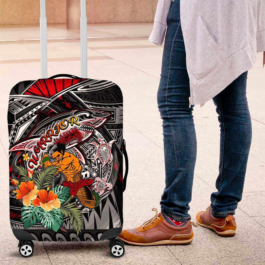 American Samoa Warrior Luggage Cover Shark Turtle Polynesian Tattoo DT02 Black - Polynesian Pride