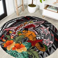 American Samoa Warrior Round Carpet Shark Turtle Polynesian Tattoo DT02 Black - Polynesian Pride
