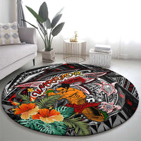 American Samoa Warrior Round Carpet Shark Turtle Polynesian Tattoo DT02 - Polynesian Pride