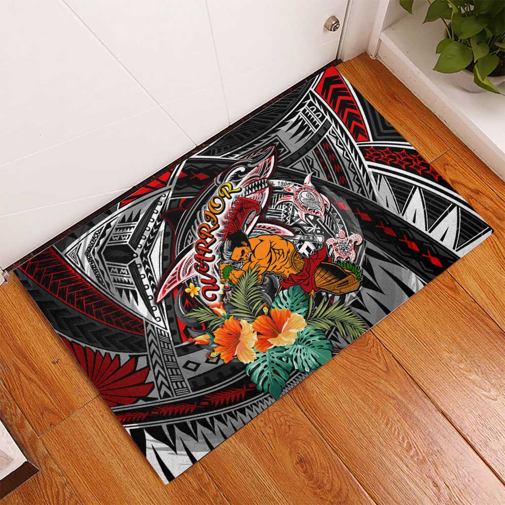 American Samoa Warrior Rubber Doormat Shark Turtle Polynesian Tattoo DT02 - Polynesian Pride