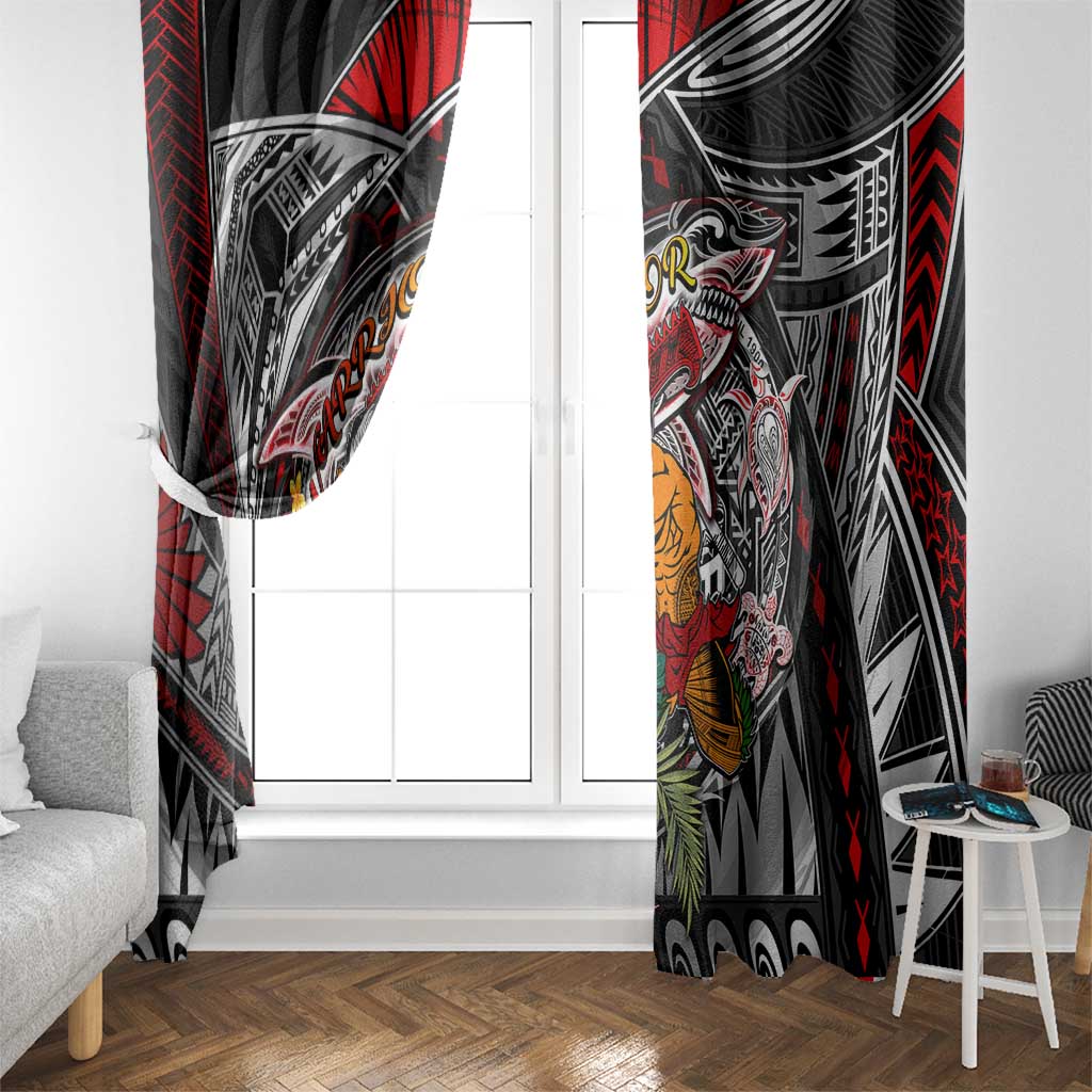 American Samoa Warrior Window Curtain Shark Turtle Polynesian Tattoo