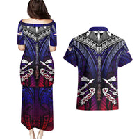 Personalized American Samoa Flag Couples Matching Puletasi and Hawaiian Shirt Eagles Polynesian Art