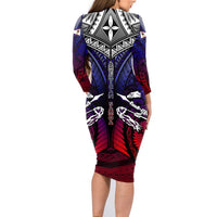 Personalized American Samoa Flag Family Matching Long Sleeve Bodycon Dress and Hawaiian Shirt Eagles Polynesian Art