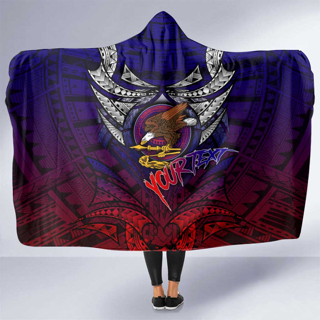 Personalized American Samoa Flag Hooded Blanket Eagles Polynesian Art DT02 One Size Blue - Polynesian Pride