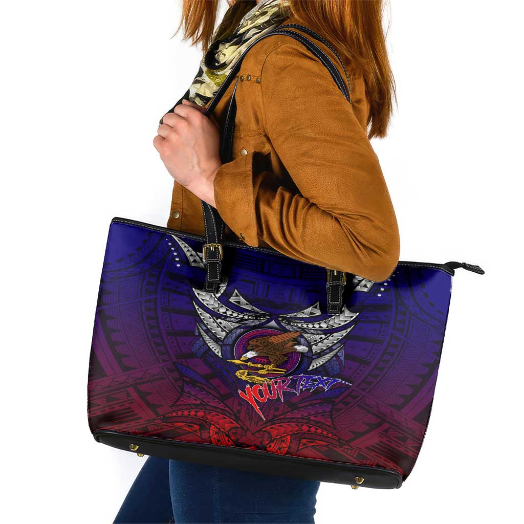 Personalized American Samoa Flag Leather Tote Bag Eagles Polynesian Art