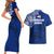 Sharks And American Samoa Couples Matching Short Sleeve Bodycon Dress and Hawaiian Shirt Simple Polynesian Blue