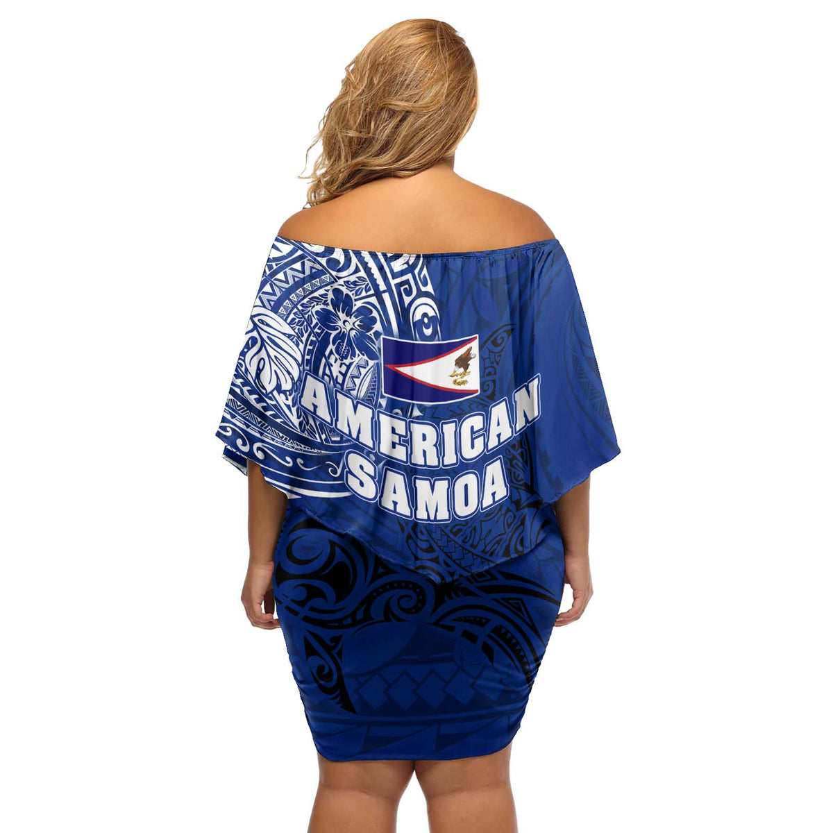 Sharks And American Samoa Off Shoulder Short Dress Simple Polynesian Blue