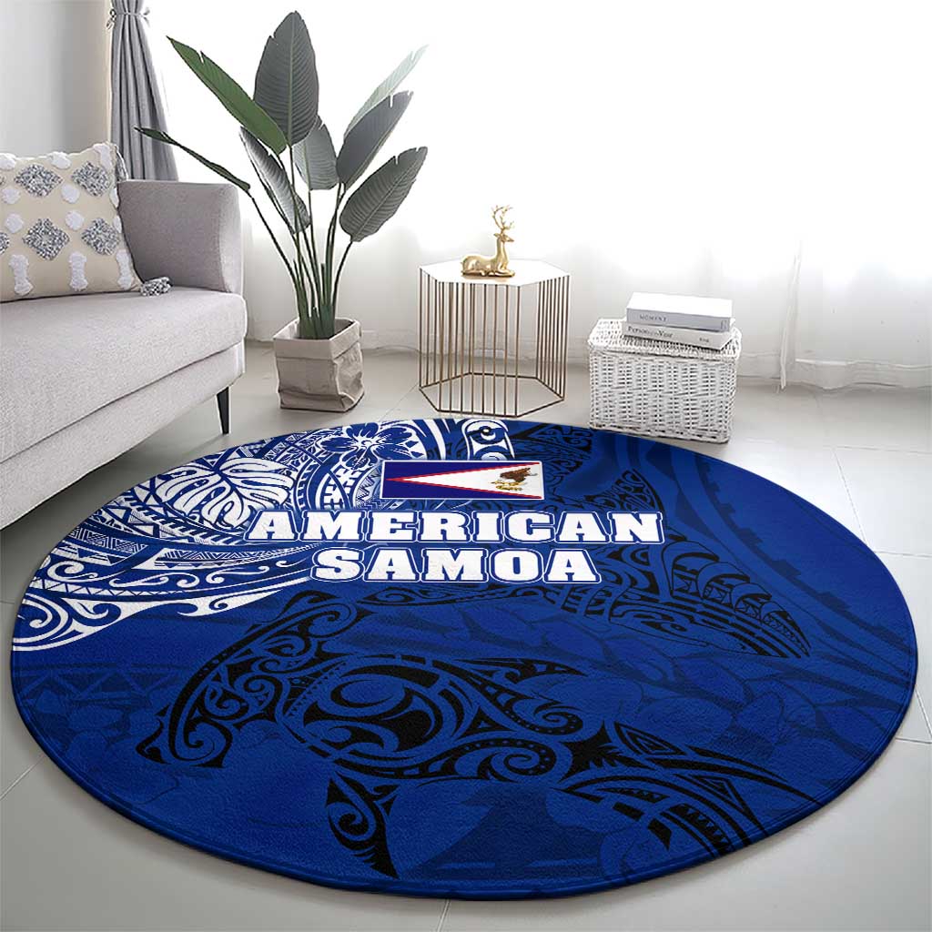 Sharks And American Samoa Round Carpet Simple Polynesian Blue DT02 - Polynesian Pride