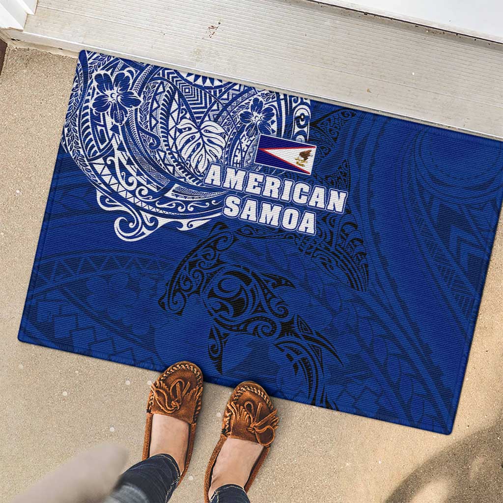 Sharks And American Samoa Rubber Doormat Simple Polynesian Blue DT02 - Polynesian Pride