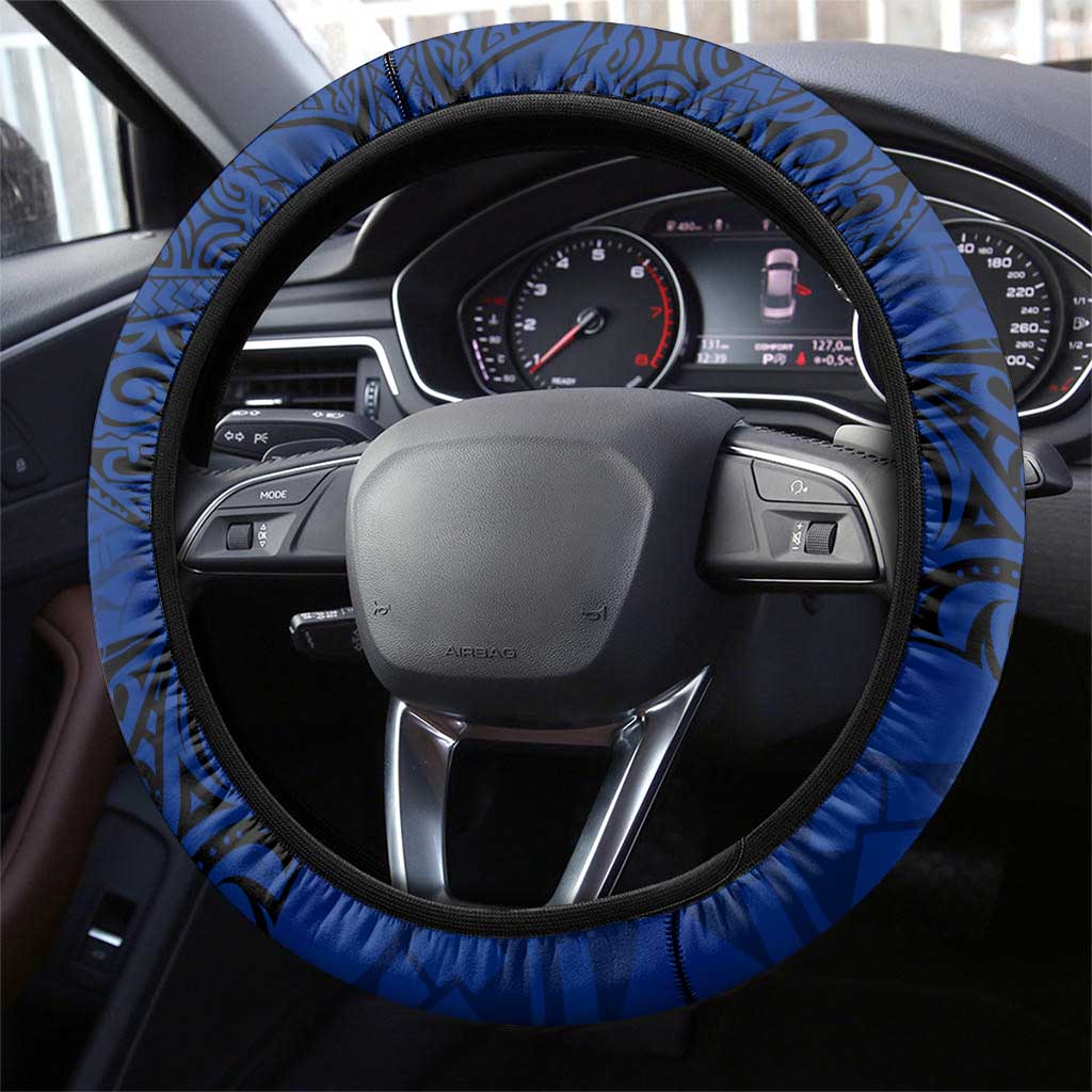 Sharks And American Samoa Steering Wheel Cover Simple Polynesian Blue