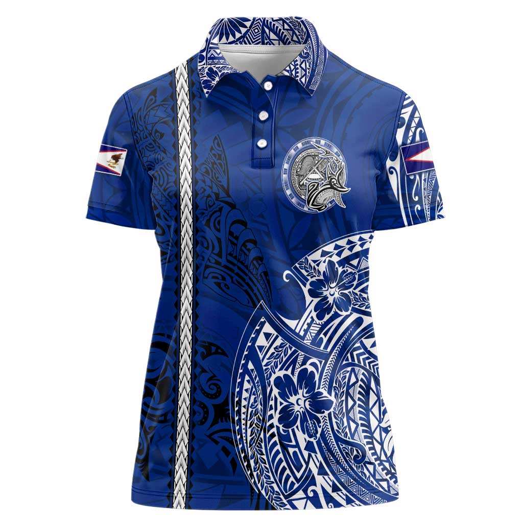 Sharks And American Samoa Women Polo Shirt Simple Polynesian Blue DT02 Female Blue - Polynesian Pride