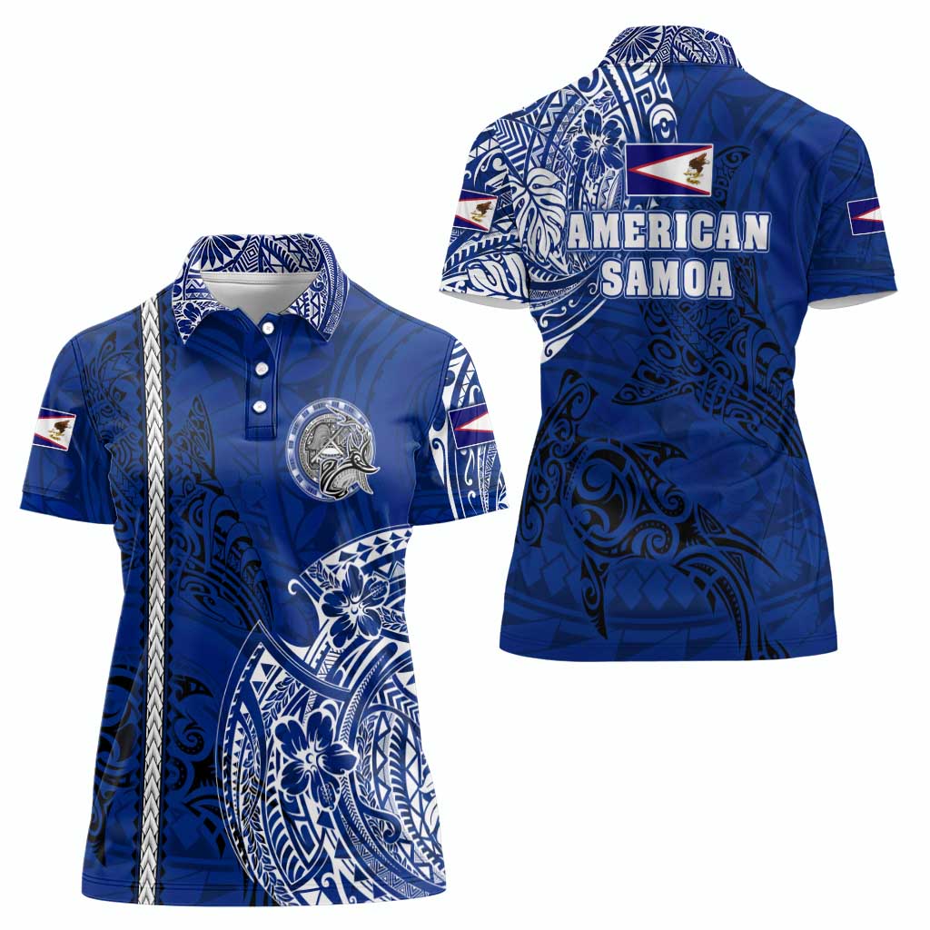 Sharks And American Samoa Women Polo Shirt Simple Polynesian Blue DT02 - Polynesian Pride