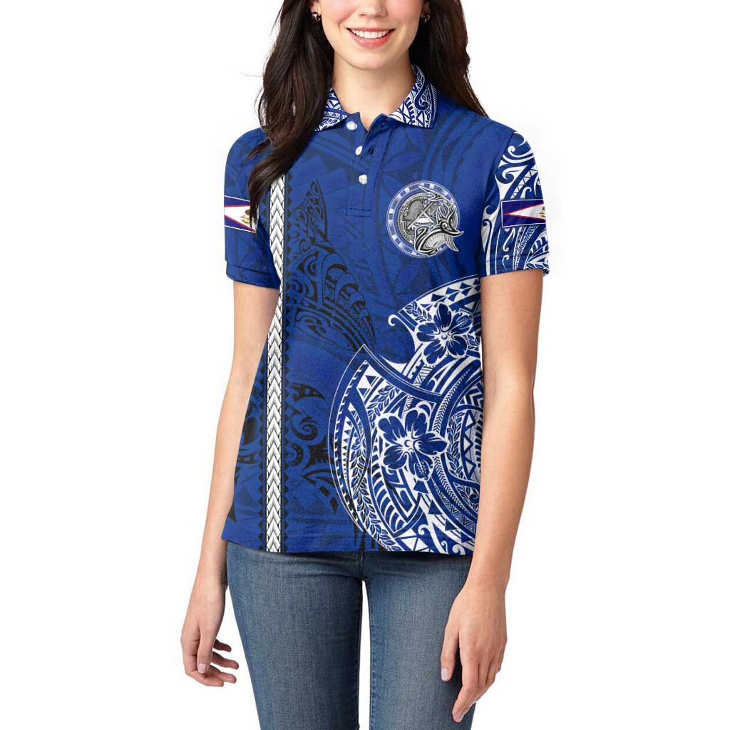 Sharks And American Samoa Women Polo Shirt Simple Polynesian Blue DT02 - Polynesian Pride