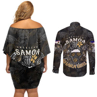 Personalized Shaka Girls America Samoa Couples Matching Off Shoulder Short Dress and Long Sleeve Button Shirt Tropical Flowers Vintage