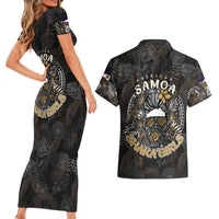 Personalized Shaka Girls America Samoa Couples Matching Short Sleeve Bodycon Dress and Hawaiian Shirt Tropical Flowers Vintage