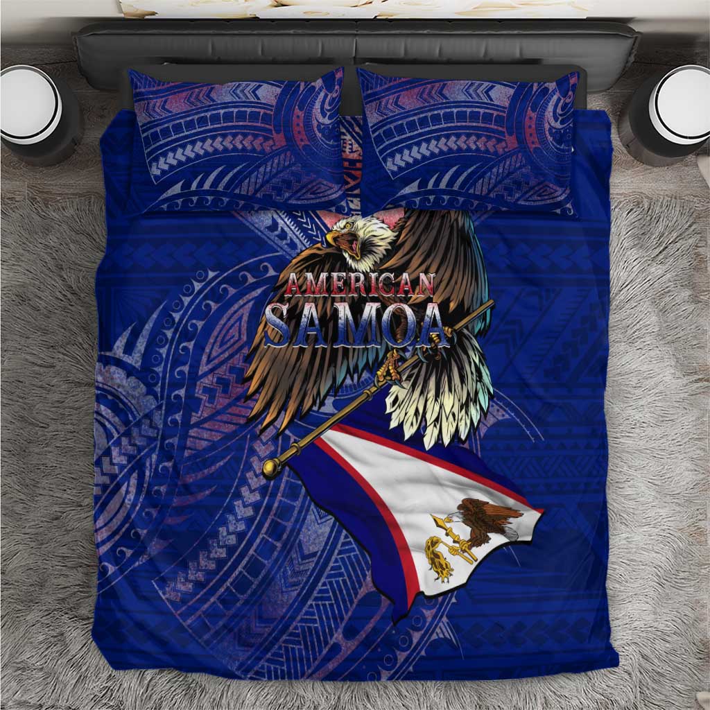 American Samoa Bedding Set Brave Eagle Flag Color DT02 Blue - Polynesian Pride