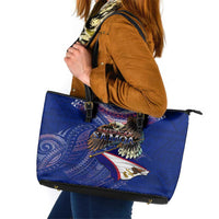 American Samoa Leather Tote Bag Brave Eagle Flag Color DT02 Blue - Polynesian Pride