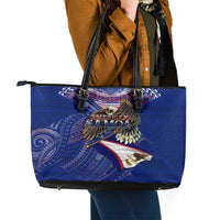 American Samoa Leather Tote Bag Brave Eagle Flag Color DT02 - Polynesian Pride