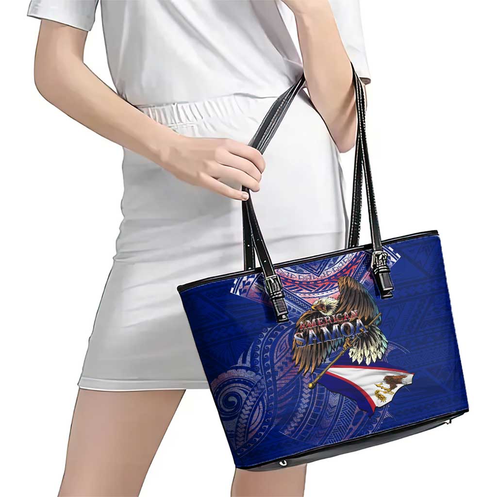 American Samoa Leather Tote Bag Brave Eagle Flag Color DT02 - Polynesian Pride