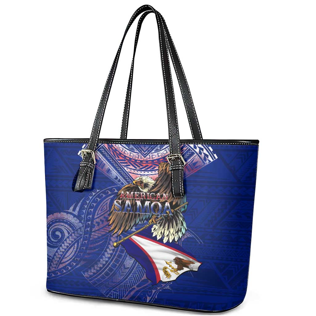 American Samoa Leather Tote Bag Brave Eagle Flag Color DT02 - Polynesian Pride