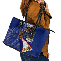 American Samoa Leather Tote Bag Brave Eagle Flag Color DT02 - Polynesian Pride