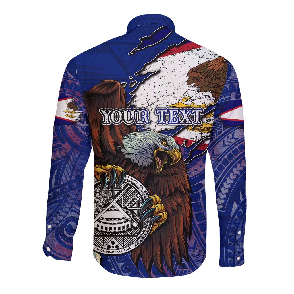 American Samoa Long Sleeve Button Shirt Brave Eagle Flag Color