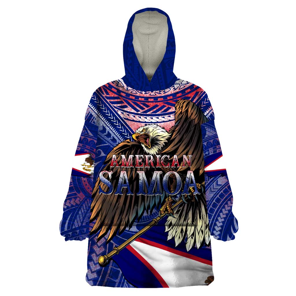 American Samoa Wearable Blanket Hoodie Brave Eagle Flag Color