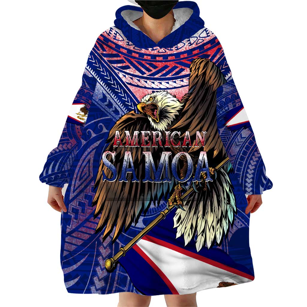 American Samoa Wearable Blanket Hoodie Brave Eagle Flag Color