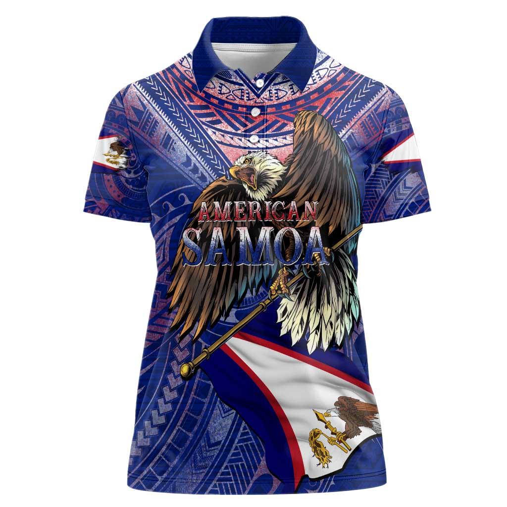 American Samoa Women Polo Shirt Brave Eagle Flag Color DT02 Female Blue - Polynesian Pride