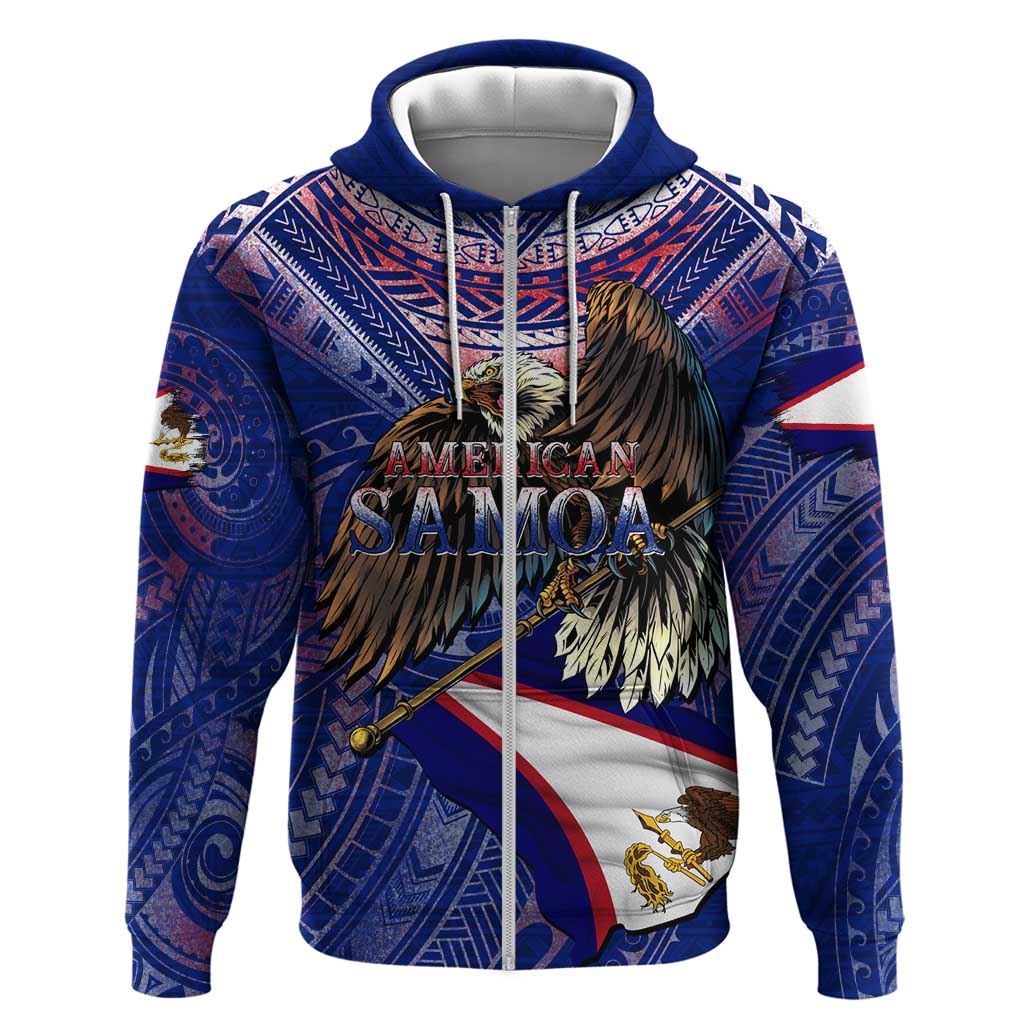 American Samoa Zip Hoodie Brave Eagle Flag Color DT02 Zip Hoodie Blue - Polynesian Pride