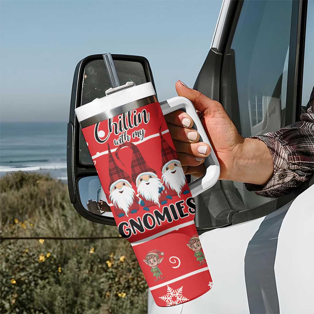 Chillin With My Gnomies Tumbler With Handle Merry Christmas