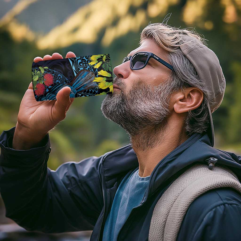 New Zealand Tui Bird 4 in 1 Can Cooler Tumbler Maori Koru Mix Pohutukawa