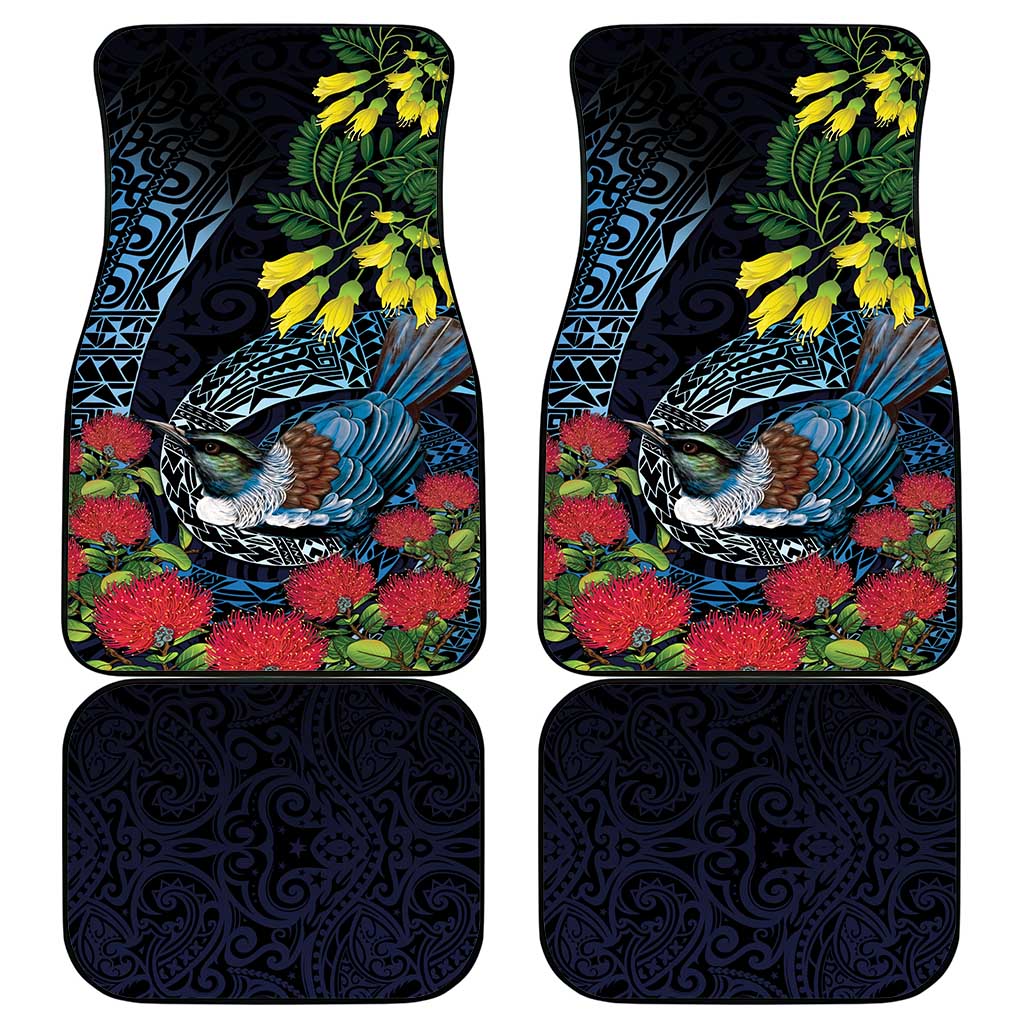 New Zealand Tui Bird Car Mats Maori Koru Mix Pohutukawa