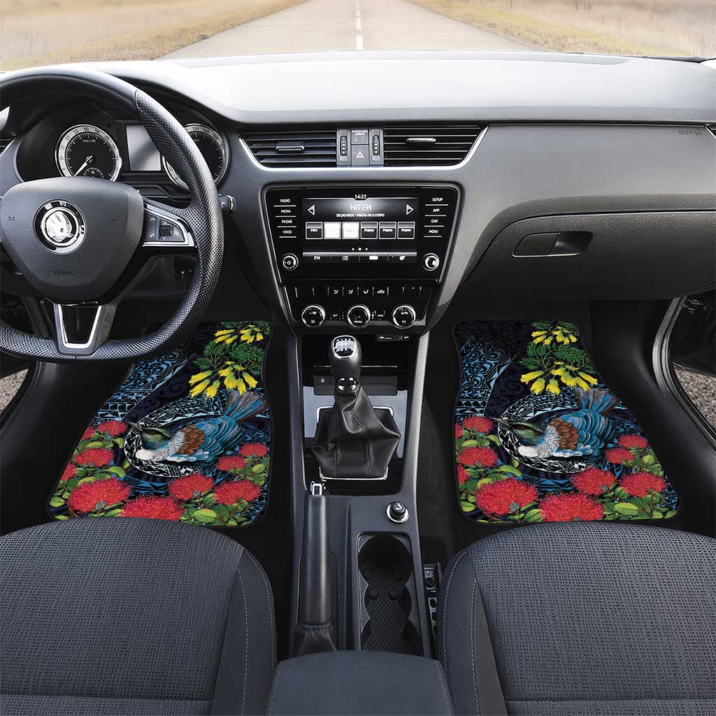 New Zealand Tui Bird Car Mats Maori Koru Mix Pohutukawa