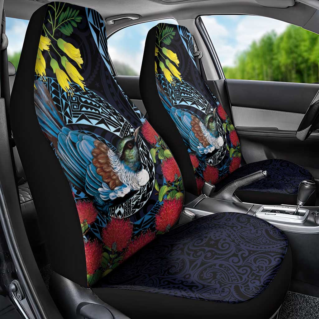 New Zealand Tui Bird Car Seat Cover Maori Koru Mix Pohutukawa