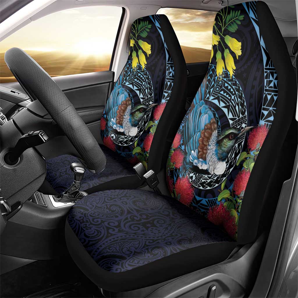 New Zealand Tui Bird Car Seat Cover Maori Koru Mix Pohutukawa