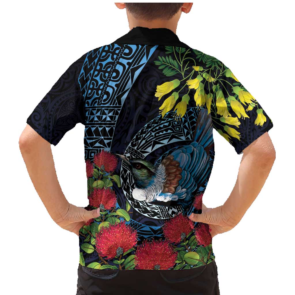 New Zealand Tui Bird Family Matching Mermaid Dress and Hawaiian Shirt Maori Koru Mix Pohutukawa DT04 - Polynesian Pride