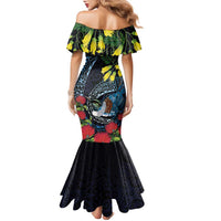 New Zealand Tui Bird Family Matching Mermaid Dress and Hawaiian Shirt Maori Koru Mix Pohutukawa DT04 - Polynesian Pride