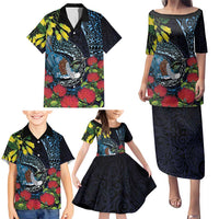 New Zealand Tui Bird Family Matching Puletasi and Hawaiian Shirt Maori Koru Mix Pohutukawa DT04 - Polynesian Pride