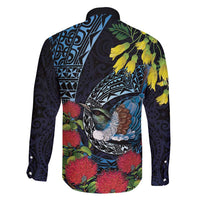 New Zealand Tui Bird Family Matching Short Sleeve Bodycon Dress and Hawaiian Shirt Maori Koru Mix Pohutukawa DT04 - Polynesian Pride