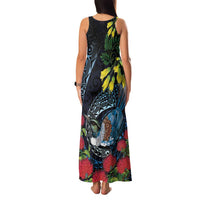 New Zealand Tui Bird Family Matching Tank Maxi Dress and Hawaiian Shirt Maori Koru Mix Pohutukawa