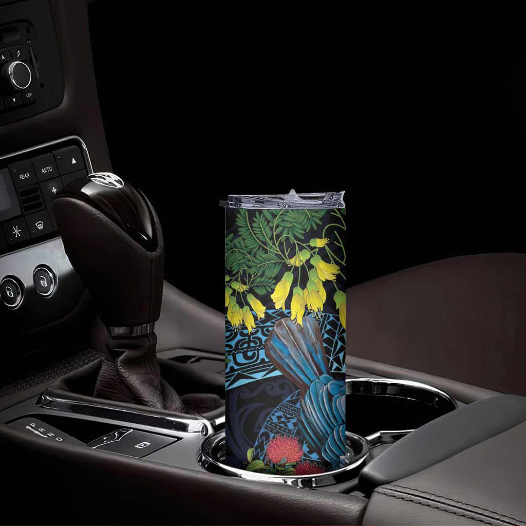 New Zealand Tui Bird Skinny Tumbler Maori Koru Mix Pohutukawa DT04 - Polynesian Pride