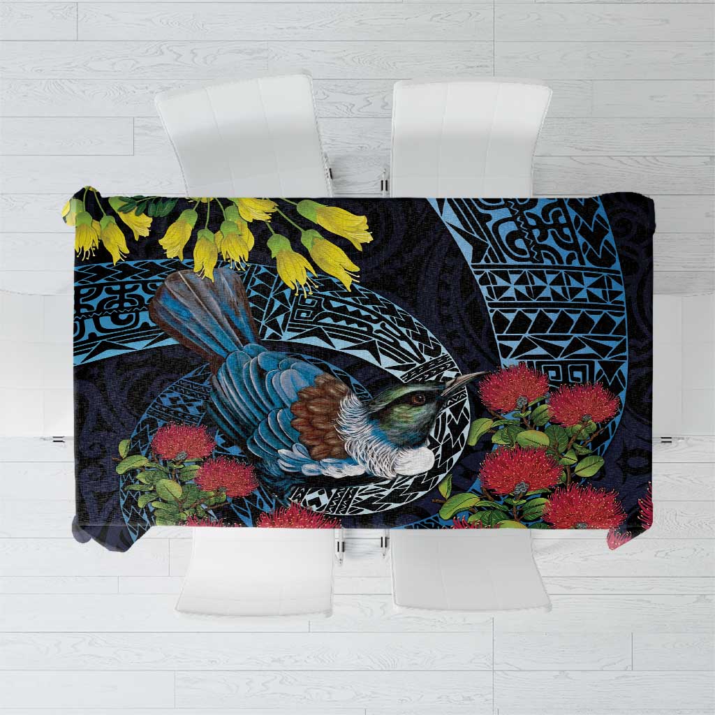 New Zealand Tui Bird Tablecloth Maori Koru Mix Pohutukawa
